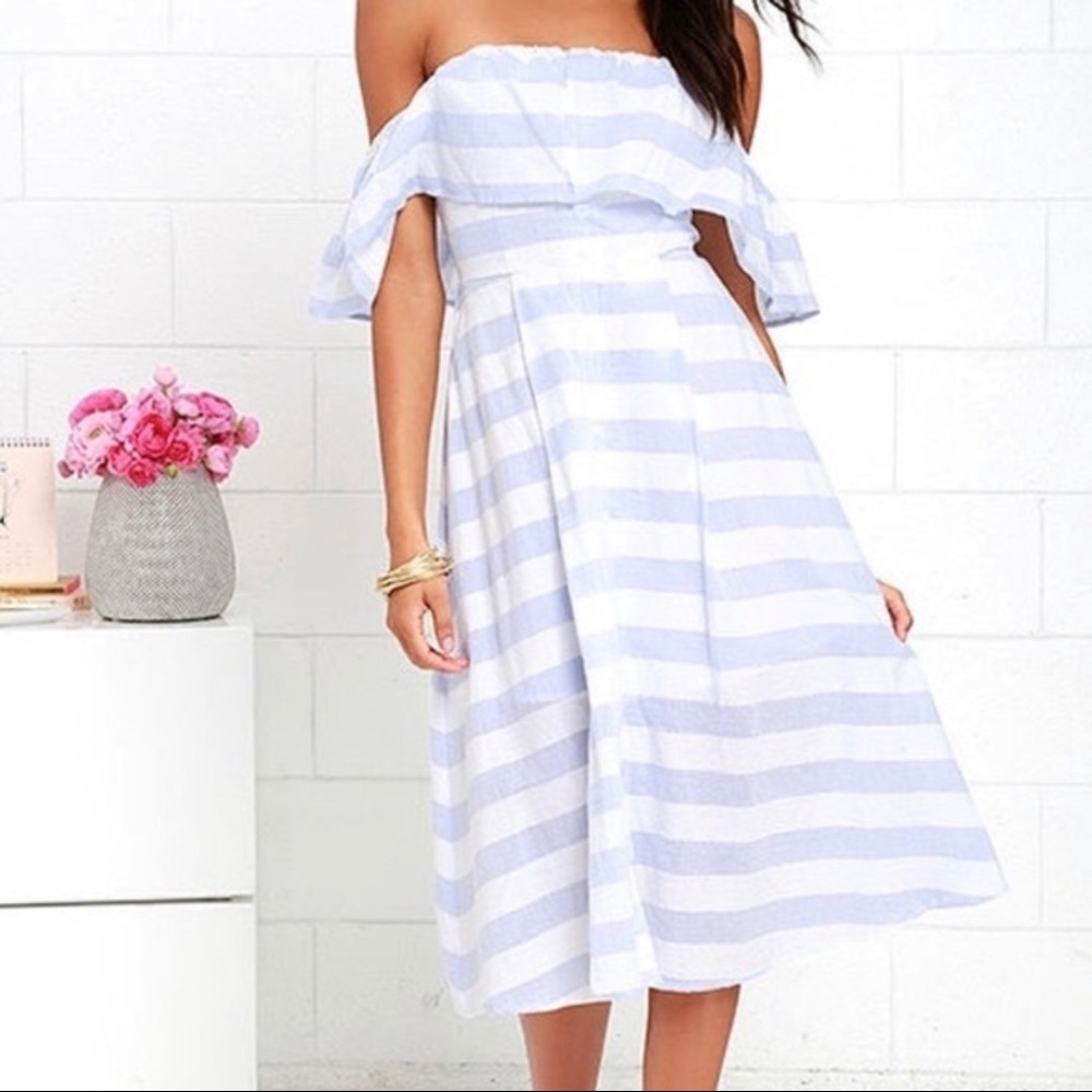 SALE! Stripped off the shoulder midi dress